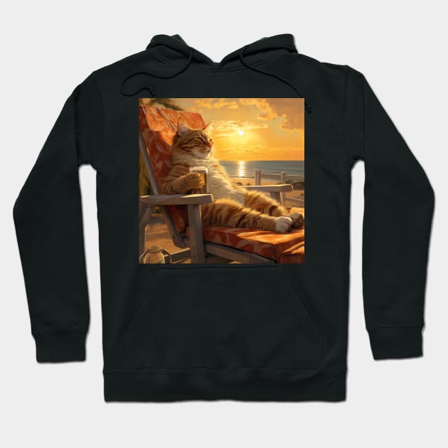 Beachside Bliss - Cat's Summer Siesta Hoodie by vk09design